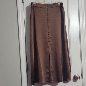 Brown Button Front Slit Skirt (Call Out)
